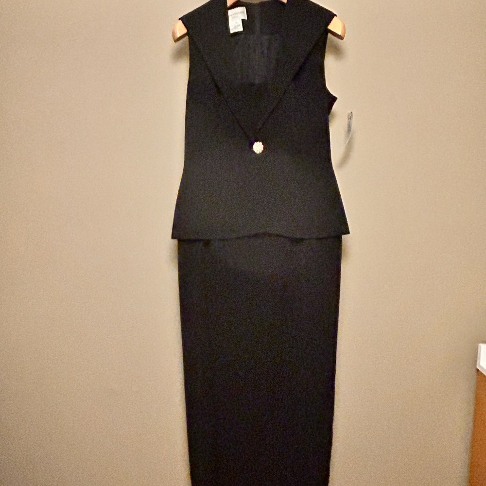 🖤 Evan Picone Vintage 90s Black Sleeveless Peplum Dress Suit, NWT, Size 14 🖤